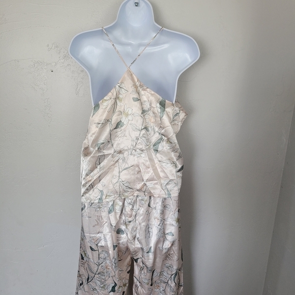 Light Pink Floral Silky Pajamas Two Piece PJ Set Tank Top Pants Sleep - Picture 6 of 7